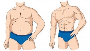 Illustration of a fat and muscular man figure