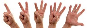 A series of progressive hands count down one two three four five